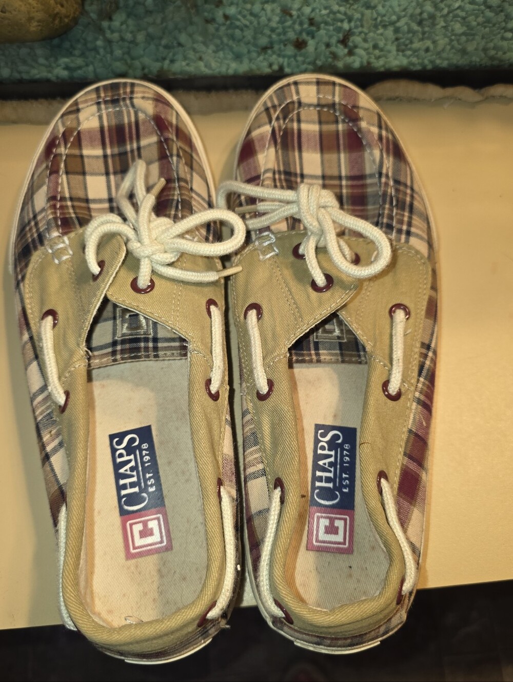 Chaps Plaid Lace-Up Sneakers - Tan and Burgundy